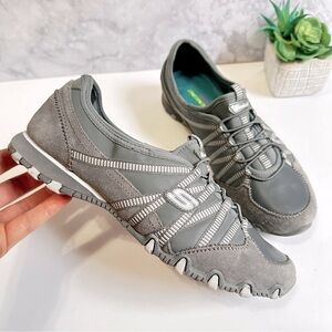 Skechers Bikers Dream Gray suede leather Running Shoes slip on Sneakers